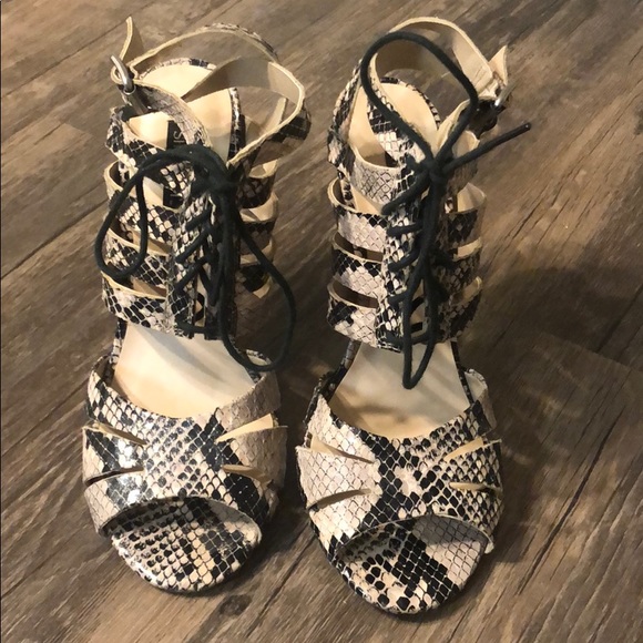 Lace-up Faux Snakeskin Heels - Picture 2 of 6